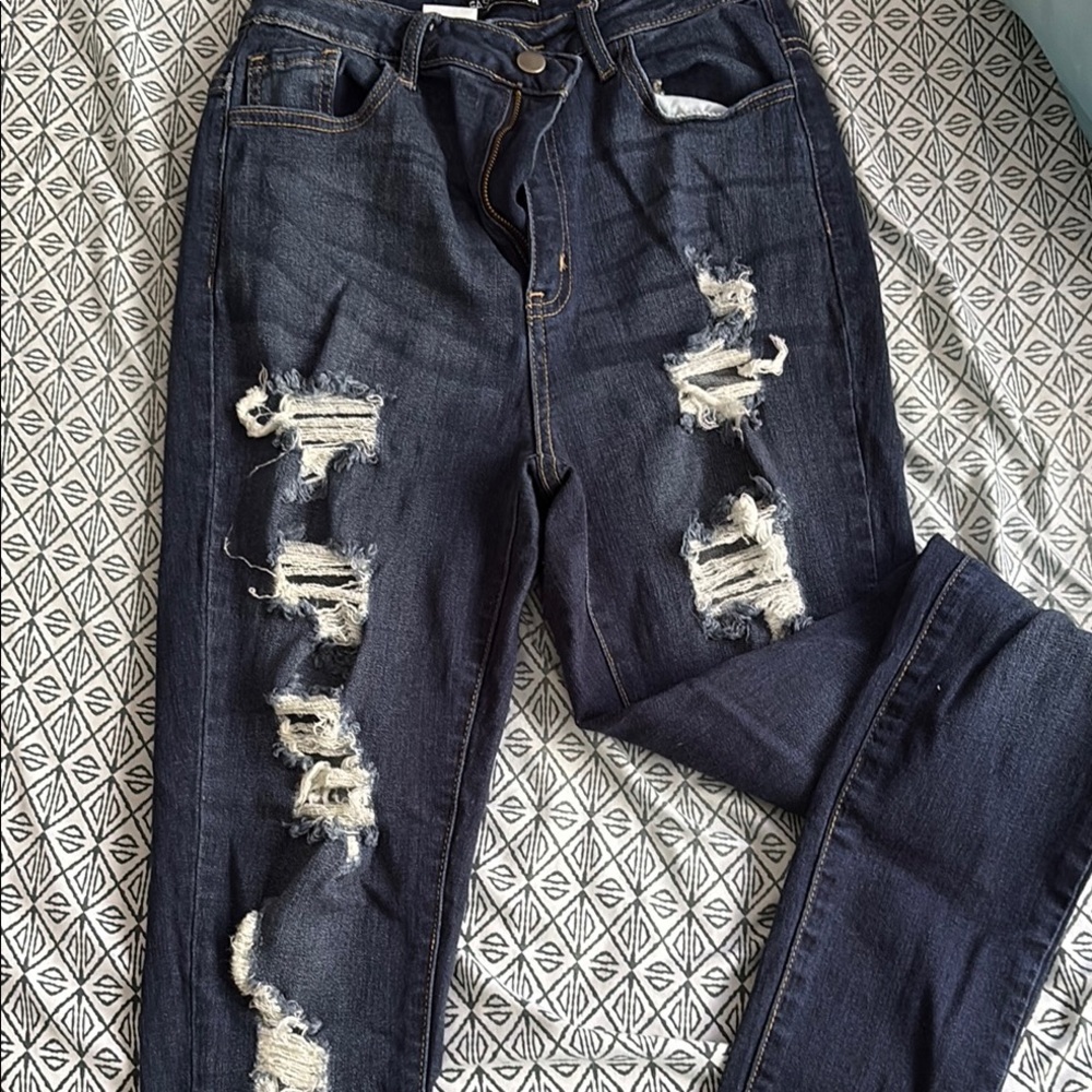Fashion Nova Blue Skinny Jeans Distressed Style